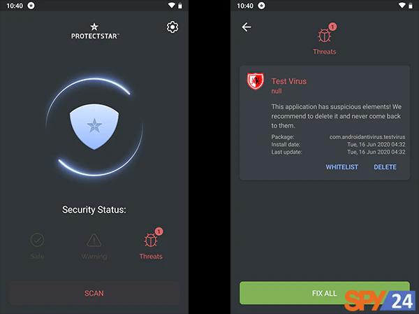 برنامه Protectstar Anti Spyware – Virus Cleaner  اسکن و شناسایی جاسوس افزار ها