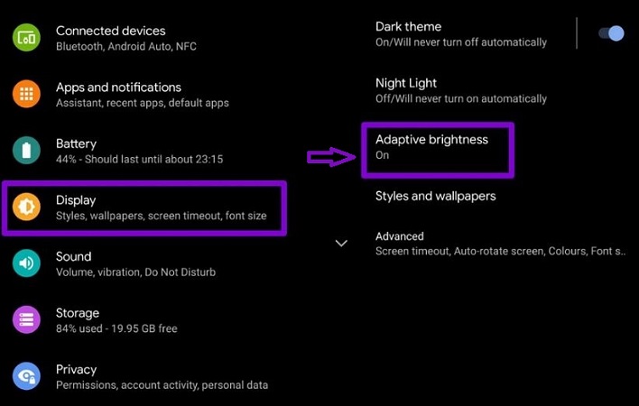 خاموش کردن adaptive brightness